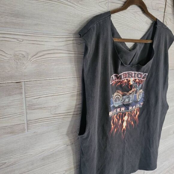 American Biker Rally Cut Off Tank Distressed Custom SZ XL? Womens Crop Muscle Sh - Picture 2 of 6